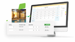 Monitor and screenshot of CMS hotel room management software