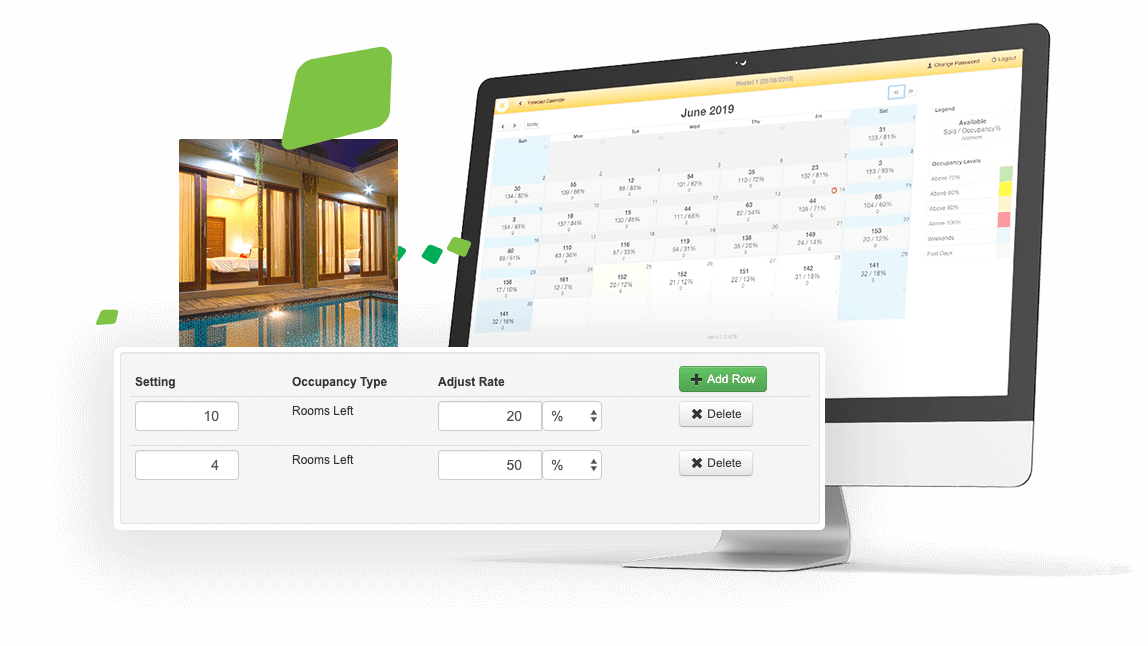 Monitor and screenshot of CMS hotel room management software