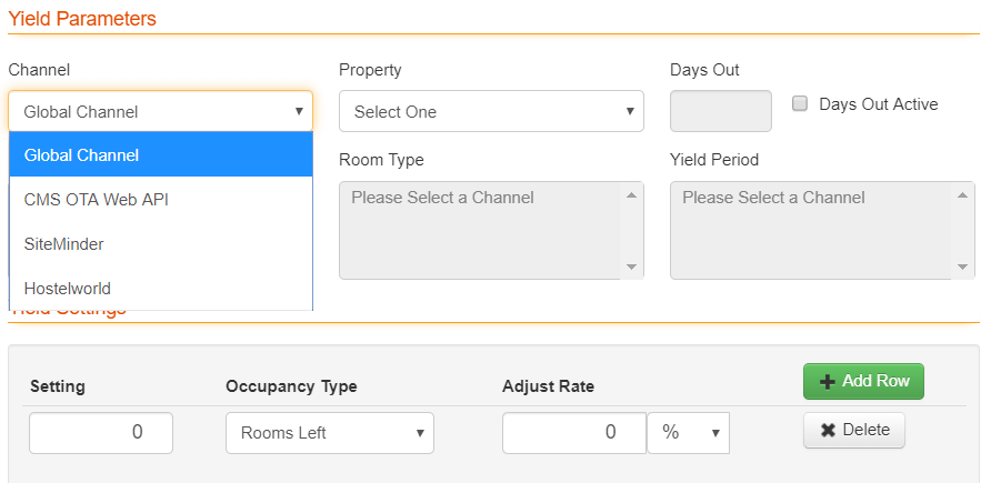 Yield management screenshot, CMS Hotel PMS Software
