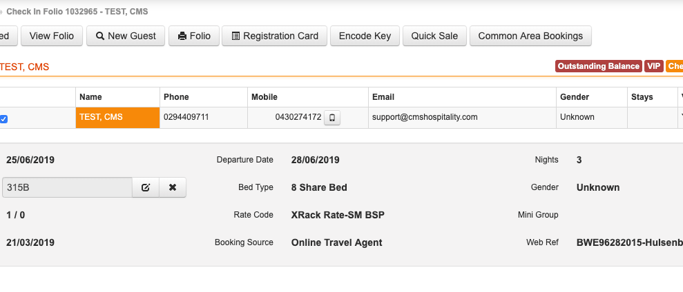 Cloud-Based Hotel PMS software screenshot, CMS Hospitality